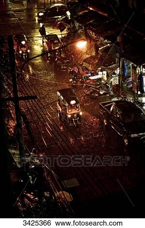 Stock Photograph - Street in Bangkok, Thailand, elevated view . Fotosearch