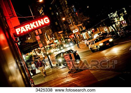 Street in San Francisco at night, USA, slanted View Large Photo Image Stock Photo - Street in San Francisco at night, USA, slanted . Fotosearch