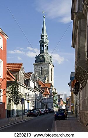Street in Wolfenbuettel, view on the church, Germany View Large Photo Image Stock Photo - Street in Wolfenbuettel, view on the church, Germany . Fotosearch