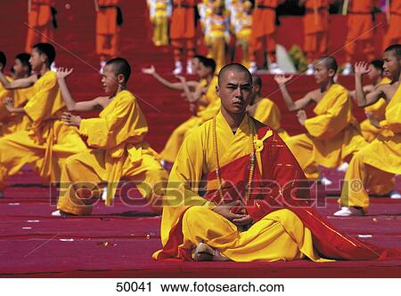 Stock Image - Teenager boys practicing martial arts, Putian, Fujian Province, China . Fotosearch