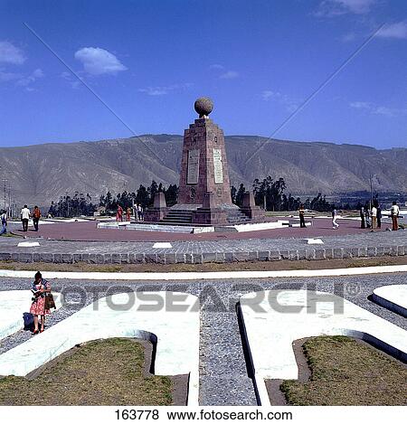 Stock Photo - Tourists at monument, Mitad del Mundo, Quito, Pichincha Province, Ecuador . Fotosearch