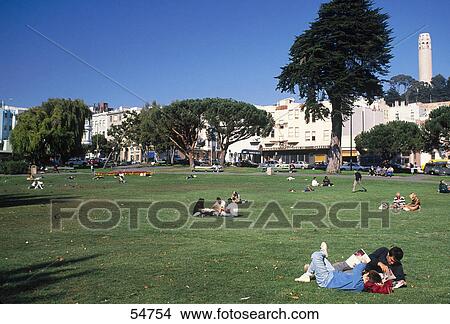 Picture - Tourists in park, Washington Square, San Francisco, California, USA . Fotosearch