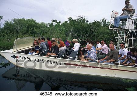 Stock Photography - Tourists on airboat, Everglades National Park, Florida, USA . Fotosearch