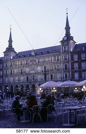 Tourists outdoor cafe, Plaza Mayor, Madrid, Spain View Large Photo Image Stock Photo - Tourists outdoor cafe, Plaza Mayor, Madrid, Spain . Fotosearch