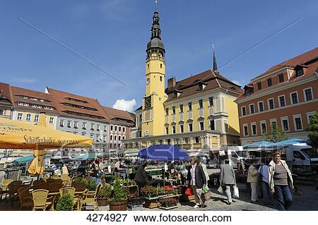 Stock Photo - Town hall at central market, Bautzen, Saxony, Germany, Europe . Fotosearch
