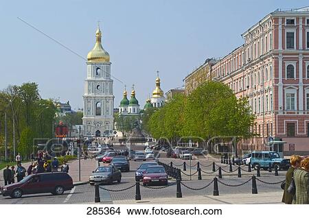 Traffic on city road, St. Michaels Cathedral, Kiev, Ukraine View Large Photo Image Picture - Traffic on city road, St. Michaels Cathedral, Kiev, Ukraine . Fotosearch