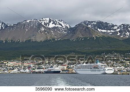 View of Ushuaia with harbor and cruise ships, Tierra del Fuego, Argentina View Large Photo Image Stock Image - View of Ushuaia with harbor and cruise ships, Tierra del Fuego, Argentina . Fotosearch