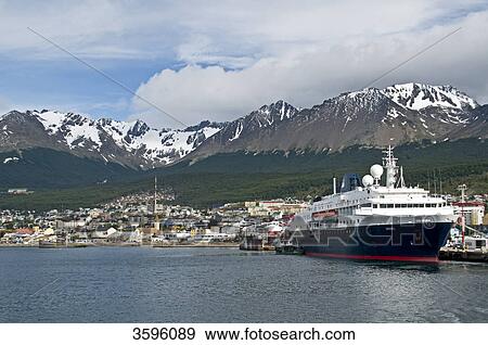 View of Ushuaia with harbor and cruise ships, Tierra del Fuego, Argentina View Large Photo Image Stock Photo - View of Ushuaia with harbor and cruise ships, Tierra del Fuego, Argentina . Fotosearch