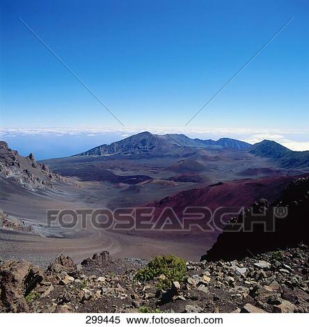 Volcano crater on arid landscape, Haleakala Crater, Haleakala National Park, Hawaii, USA View Large Photo Image Stock Photography - Volcano crater on arid landscape, Haleakala Crater, Haleakala National Park, Hawaii, USA . Fotosearch