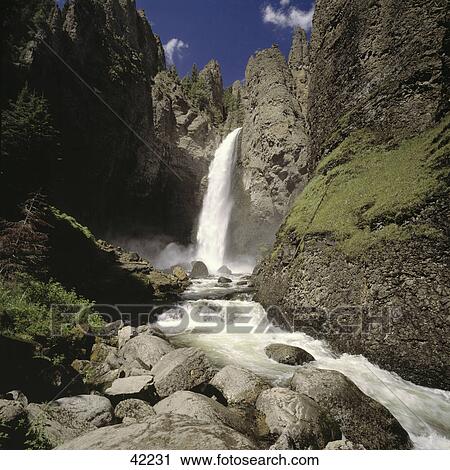 Waterfall, Tower River Falls, Yellowstone National Park, Wyoming, USA View Large Photo Image Stock Image - Waterfall, Tower River Falls, Yellowstone National Park, Wyoming, USA . Fotosearch
