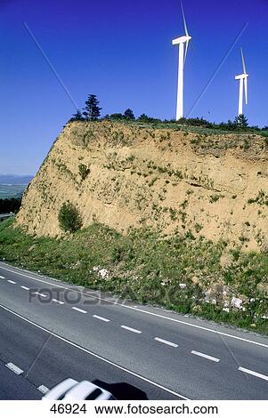 Picture - Wind turbines on roadside, Navarra, Spain . Fotosearch
