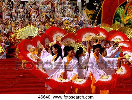 Stock Image - Young women dancing at sport festival, Putian, China . Fotosearch