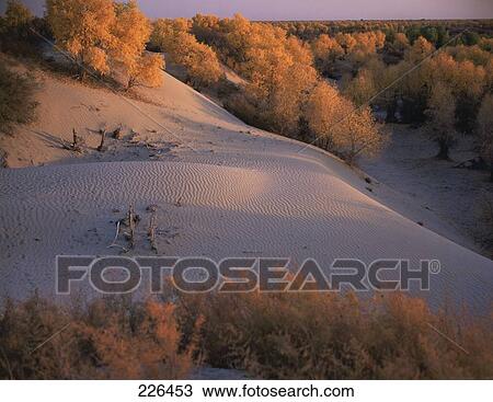 Stock Image - Aerial view of arid landscape, Xinjiang Province, China . Fotosearch