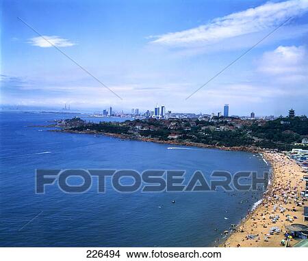 Aerial view of beach, Qingdao Beach, Shandong Province, China View Large Photo Image Picture - Aerial view of beach, Qingdao Beach, Shandong Province, China . Fotosearch