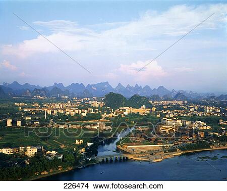 Picture - Aerial view of city, China . Fotosearch
