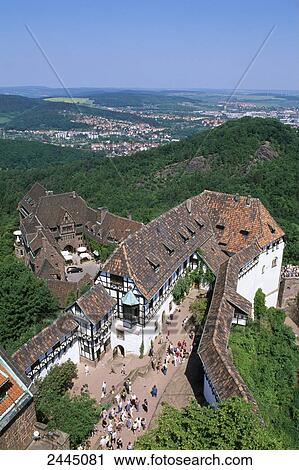 Aerial view of people in castle, Eisenach, Wartburg, Thuringia, Germany View Large Photo Image Stock Image - Aerial view of people in castle, Eisenach, Wartburg, Thuringia, Germany . Fotosearch