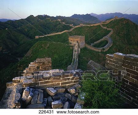 Stock Image - Ancient wall on mountain range, Great Wall Of China, Beijing, China . Fotosearch