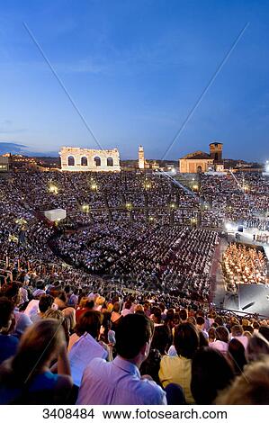 Audience in amphitheatre, Verona, Italy, elevated view View Large Photo Image Picture - Audience in amphitheatre, Verona, Italy, elevated view . Fotosearch
