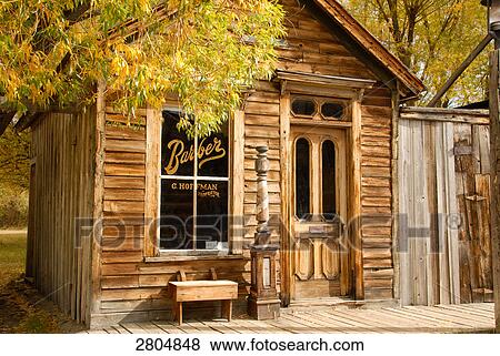 Stock Photo - Barber shop in ghost town, Nevada City, Montana, USA . Fotosearch