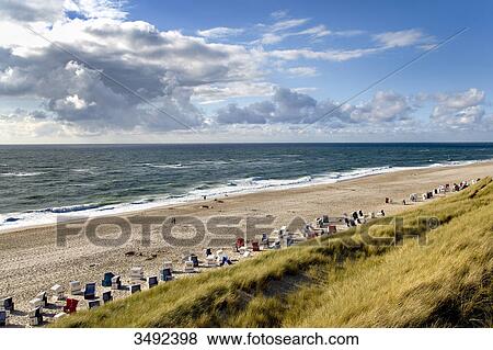 Stock Photo - Beach of Wenningstedt-Braderup, Sylt, Germany, elevated view . Fotosearch