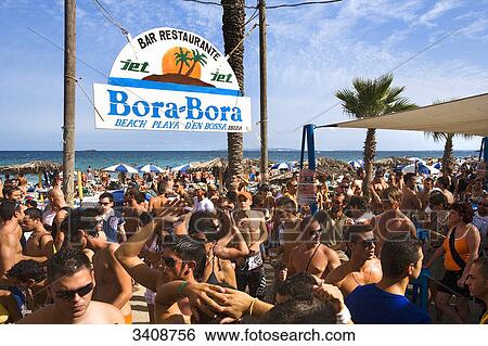 Beachbar Bora-Bora, Platja den Bossa, Ibiza, Spain, elevated view View Large Photo Image Stock Photograph - Beachbar Bora-Bora, Platja den Bossa, Ibiza, Spain, elevated view . Fotosearch