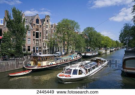 Boat in canal, Prinsengracht, Amsterdam, Netherlands View Large Photo Image Stock Photo - Boat in canal, Prinsengracht, Amsterdam, Netherlands . Fotosearch