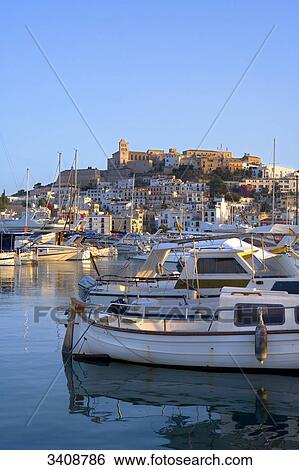 Boats in the harbour in front of the old town, Ibiza Stadt, Ibiza, Spain View Large Photo Image Stock Photograph - Boats in the harbour in front of the old town, Ibiza Stadt, Ibiza, Spain . Fotosearch