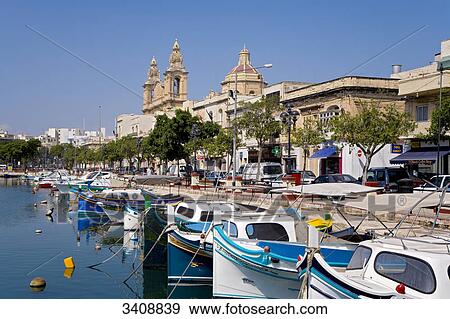 Boats in the harbour of Msida, Malta View Large Photo Image Stock Photo - Boats in the harbour of Msida, Malta . Fotosearch