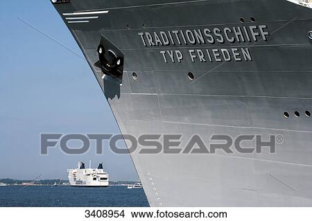Picture - Bow of a museum ship (Traditionsschiff Typ Frieden), Rostock, Germany . Fotosearch