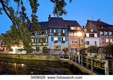 Stock Photo - Bridge over a canal, Colmar, France . Fotosearch