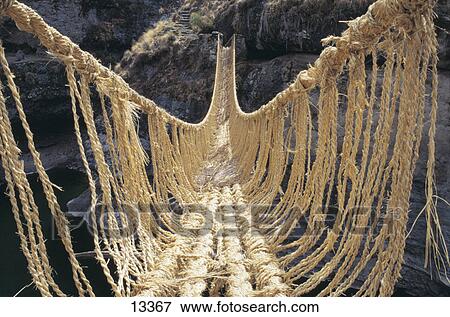 Stock Photo - Bridge with plant fibre across river, Apurimac River, Peru . Fotosearch