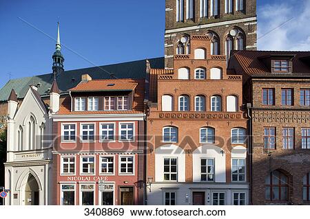 Buildings at the market square of Stralsund, Germany View Large Photo Image Stock Photo - Buildings at the market square of Stralsund, Germany . Fotosearch