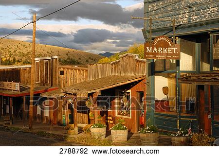 Stock Image - Buildings in ghost town, Virginia City, Madison County, Montana, USA . Fotosearch