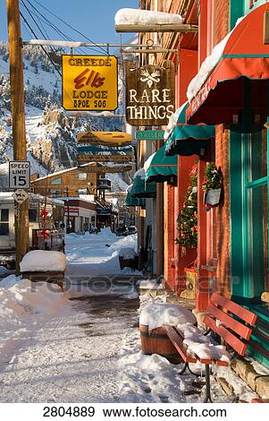 Buildings in town in winter, Colorado, USA View Large Photo Image Stock Photo - Buildings in town in winter, Colorado, USA . Fotosearch