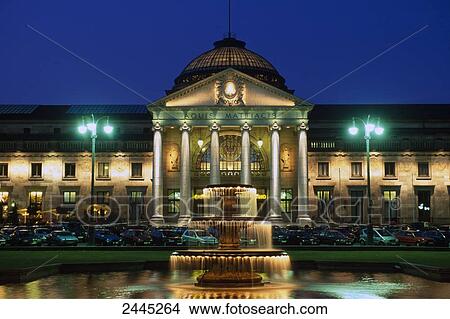 Casino lit up at night, Wiesbaden, Hesse, Germany View Large Photo Image Picture - Casino lit up at night, Wiesbaden, Hesse, Germany . Fotosearch