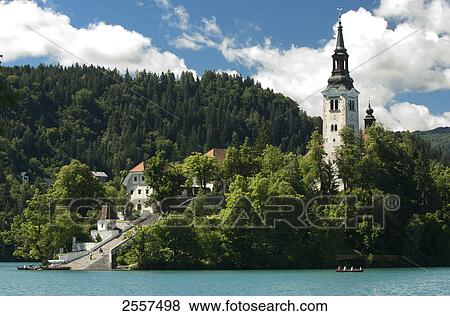 Church at lakeside, Lake Bled, Gorenjska, Balkan Peninsula, Carniola, Slovenia View Large Photo Image Stock Photo - Church at lakeside, Lake Bled, Gorenjska, Balkan Peninsula, Carniola, Slovenia . Fotosearch