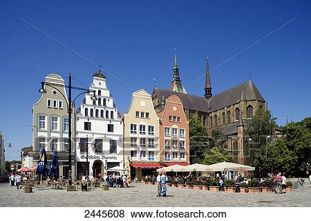 Stock Photo - Church at market place, New Market Square, Rostock, Mecklenburg-West Pomerania, Germany . Fotosearch