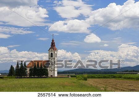 Church in field, Balkan Peninsula, Slovenia View Large Photo Image Picture - Church in field, Balkan Peninsula, Slovenia . Fotosearch