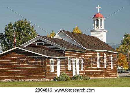 Stock Photograph - Church in field, Bitterroot Valley, Montana, USA . Fotosearch