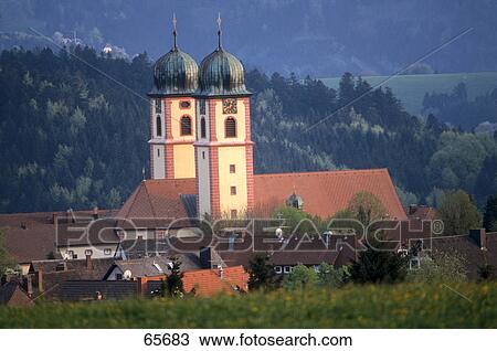 Stock Image - Church in village, Sankt Maergen, Breisgau-Hochschwarzwald, Black Forest, Baden-Wuerttemberg, Germany . Fotosearch
