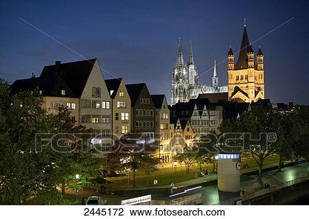 Church lit up at night, Rhine River, Cologne Cathedral, Cologne, North Rhine-Westphalia, Germany View Large Photo Image Stock Image - Church lit up at night, Rhine River, Cologne Cathedral, Cologne, North Rhine-Westphalia, Germany . Fotosearch