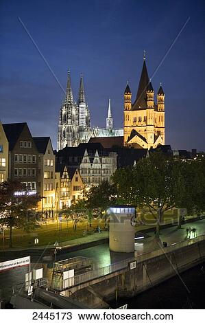 Church lit up at night, Rhine River, Cologne Cathedral, Cologne, North Rhine-Westphalia, Germany View Large Photo Image Stock Image - Church lit up at night, Rhine River, Cologne Cathedral, Cologne, North Rhine-Westphalia, Germany . Fotosearch