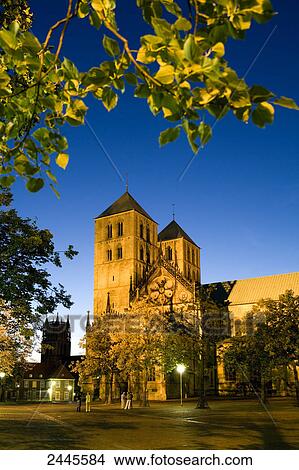 Church lit up at night, St Paul Church, Muenster, North Rhine-Westphalia, Germany View Large Photo Image Picture - Church lit up at night, St Paul Church, Muenster, North Rhine-Westphalia, Germany . Fotosearch