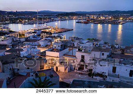 Stock Photo - City and harbor at dawn, Ibiza, Balearic Islands, Spain . Fotosearch