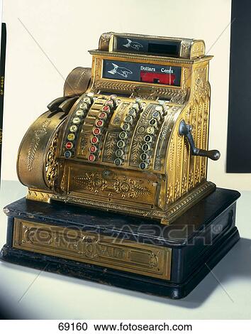 Stock Image - Close-up of antique cash register . Fotosearch