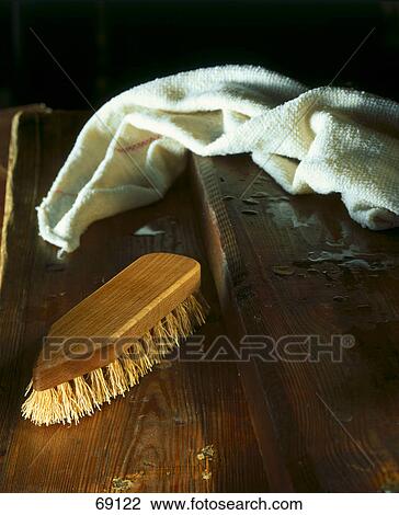 Stock Image - Close-up of brush and towel . Fotosearch