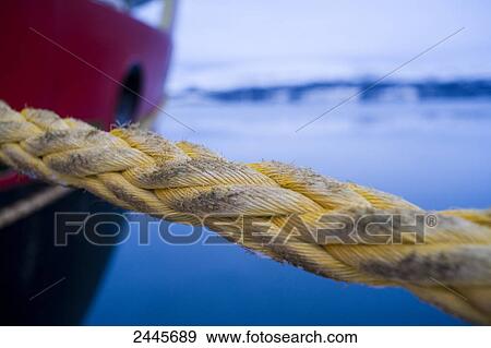 Stock Photo - Close-up of rope attached to ship, Norway . Fotosearch