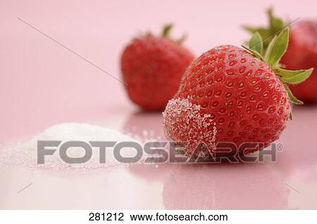 Close-up of strawberry and sugar View Large Photo Image Stock Image - Close-up of strawberry and sugar . Fotosearch