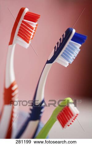 Close-up of toothbrushes View Large Photo Image Stock Photo - Close-up of toothbrushes . Fotosearch
