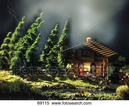 Close-up of toy house and trees View Large Photo Image Stock Photography - Close-up of toy house and trees . Fotosearch